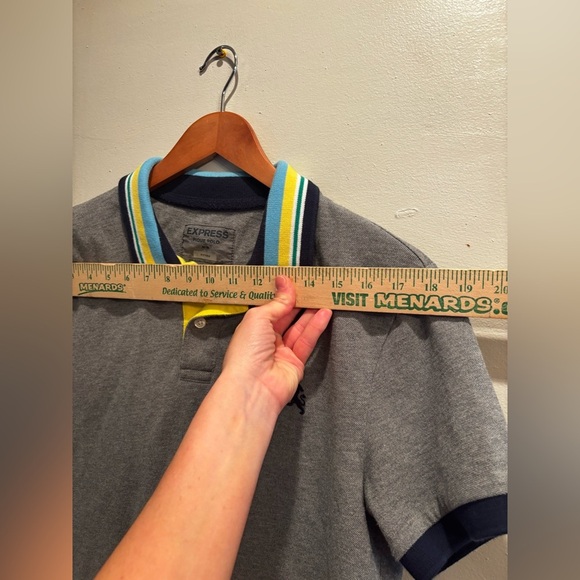 Express Gray Polo with Vibrant Collar casual bright collar size medium fitted - Picture 4 of 10